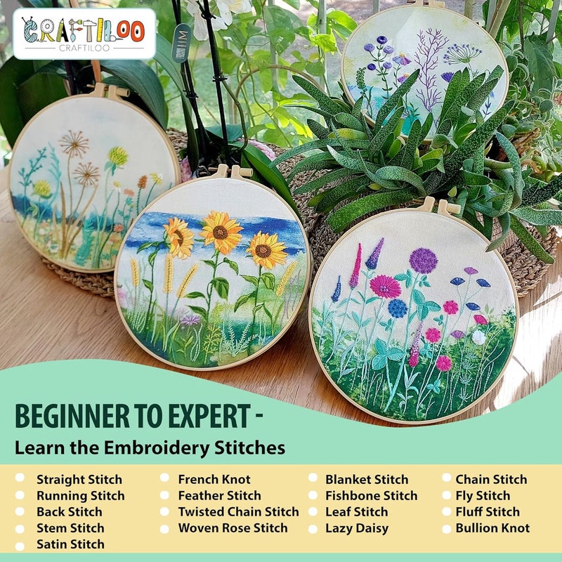 CRAFTILOO 4 Pack Embroidery Kit for Beginners Stamped Cross Stitch Kits for Beginners Needlepoint Kits for Adults Sunflower Cross Stitch Embroidery Kits Needlework Kit DIY Crafts for Woman - Image 3